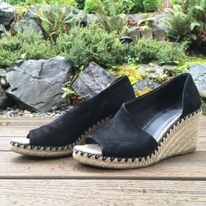 VINCE Black Suede Sutton Espadrille Wedge Heel Sandal